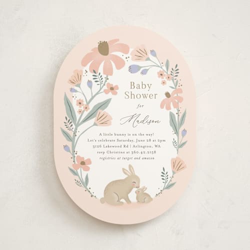 This is a petal baby shower invitations with standard by Karidy Walker called garden bunnies printing on signature in standard