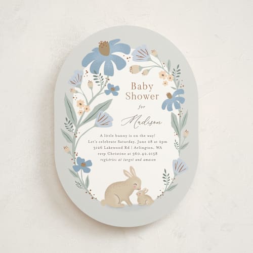This is a dove baby shower invitations with standard by Karidy Walker called garden bunnies printing on signature in standard