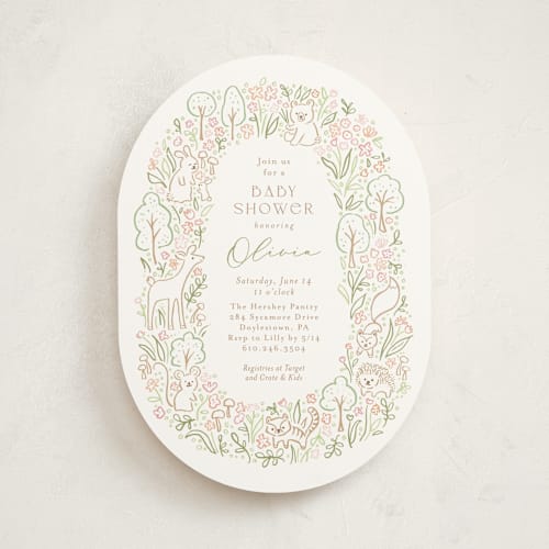 This is a watermelon baby shower invitations with standard by Jennifer Wick called woodland beginnings printing on signature in standard