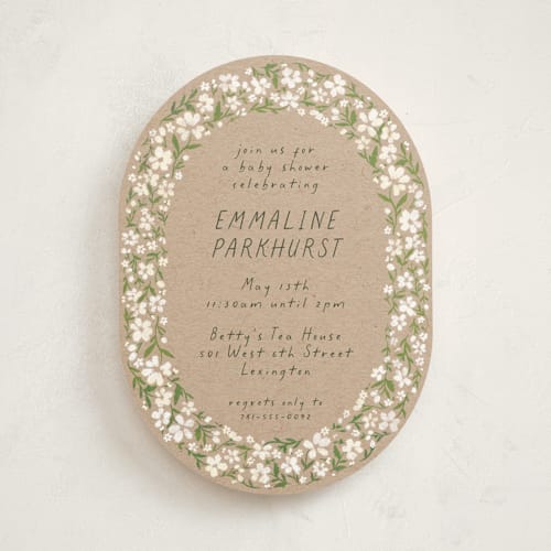 This is a cream baby shower invitations with standard by 2birdstone called wildflowers printing on signature in standard