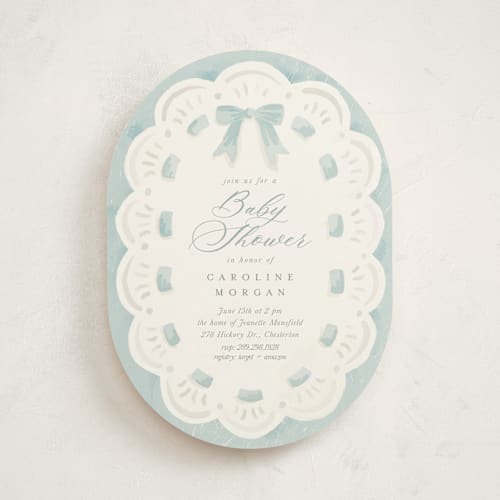 This is a cloud baby shower invitations with standard by Laura Hankins called eyelet printing on signature in standard