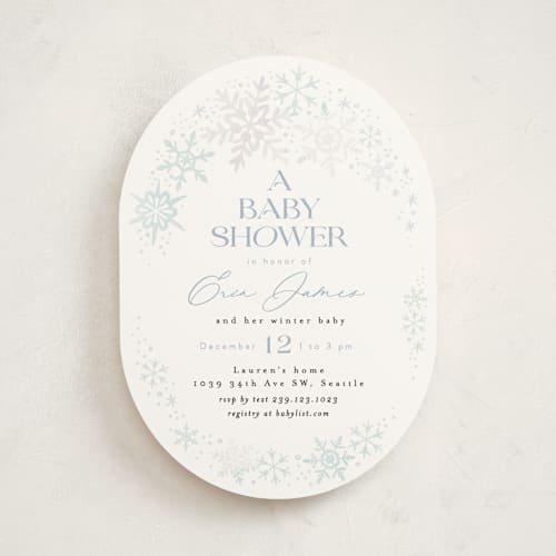 This is a bluebell baby shower invitations with standard by Alethea and Ruth called winter baby snowflakes printing on signature in standard