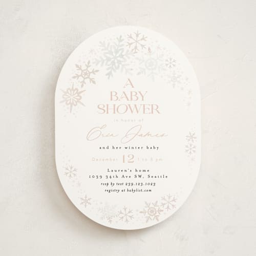 This is a petal baby shower invitations with standard by Alethea and Ruth called winter baby snowflakes printing on signature in standard