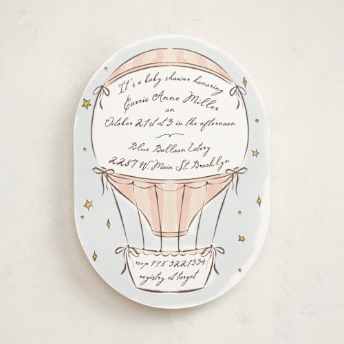 This is a rosebud baby shower invitations with standard by Pati Cascino called hot balloon printing on signature in standard