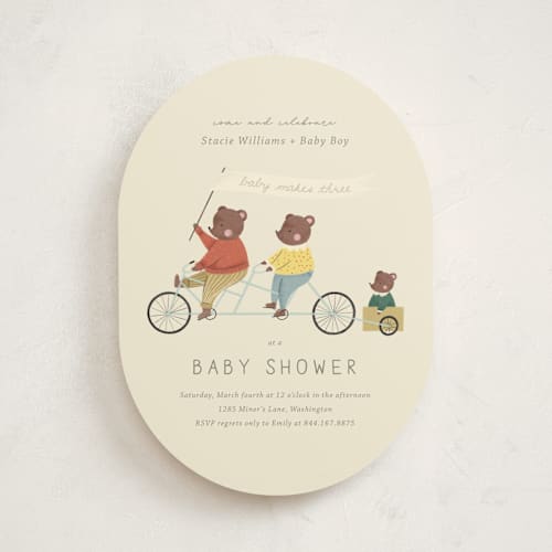 This is a cream baby shower invitations with standard by Kiersten Garner called baby makes three printing on signature in standard