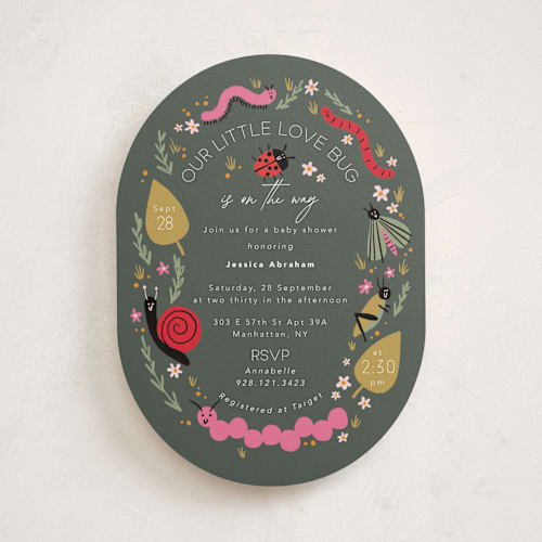 This is a nature baby shower invitations with standard by Hudson meet Rose called little bug printing on signature in standard