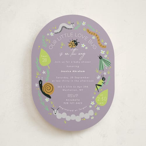 This is a sunset baby shower invitations with standard by Hudson meet Rose called little bug printing on signature in standard