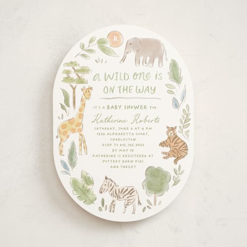 This is a jungle baby shower invitations with standard by Creo Study called a wild one printing on signature in standard