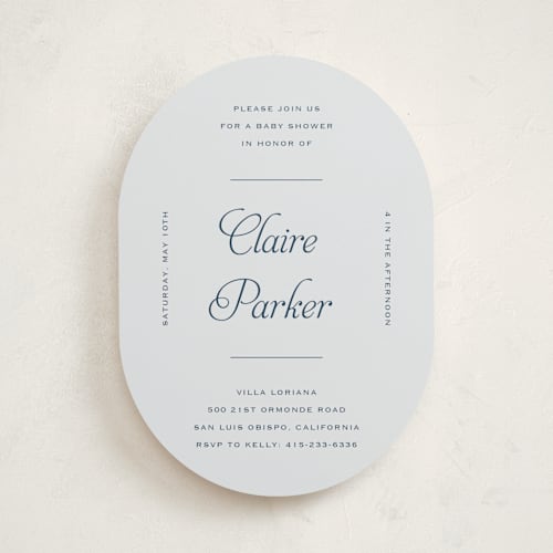 This is a powder baby shower invitations with standard by Carolyn MacLaren called modernne printing on signature in standard