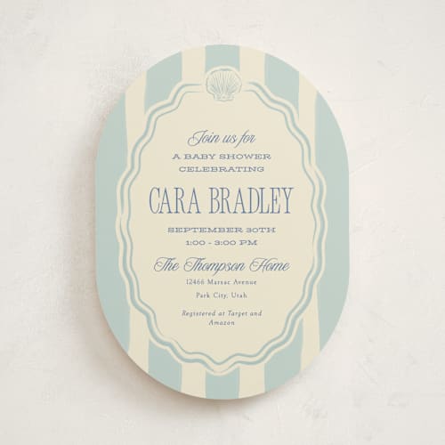 This is a ocean baby shower invitations with standard by Robert and Stella called beach babe printing on signature in standard
