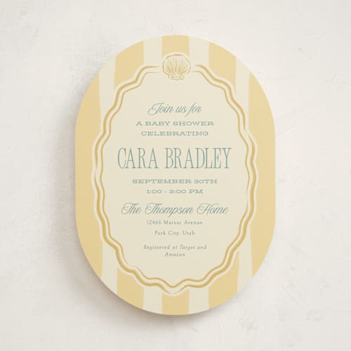 This is a sunshine baby shower invitations with standard by Robert and Stella called beach babe printing on signature in standard