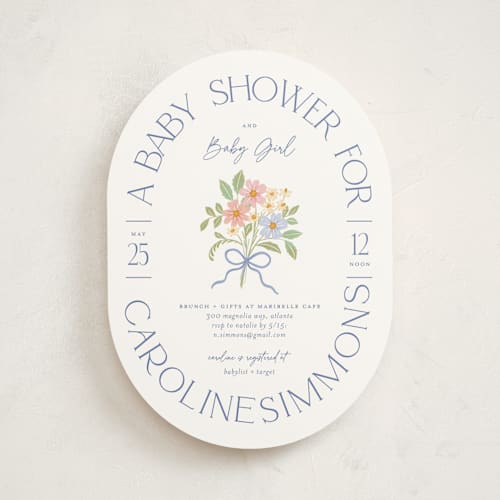 This is a periwinkle baby shower invitations with standard by Paper Raven Co. called bitty bouquet printing on signature in standard