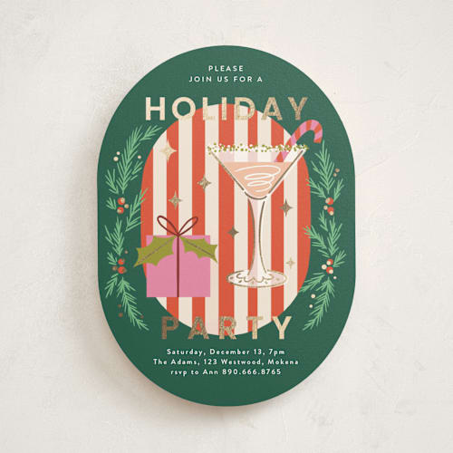 This is a wreath holiday party invitations with foil pressed by Yuliya Evseeva called holiday cocktail printing on signature in standard