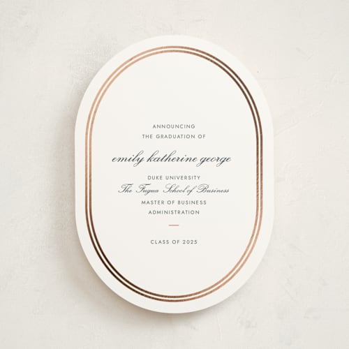 This is a cherry graduation announcements with foil pressed by Megan Davis called bocce printing on signature in standard