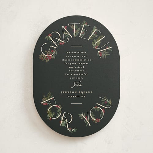 This is a ink business holiday cards with standard by Creo Study called gratitude greenery printing on signature in standard