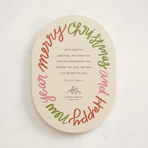 This is a jolly business holiday cards with standard by Jen Owens called word wreath printing on signature in standard