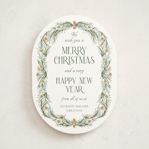 This is a frost business holiday cards with standard by Paper Sun Studio called pine border printing on signature in standard