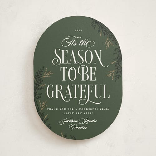 This is a pine business holiday cards with standard by Robert and Stella called gratitude season printing on signature in standard