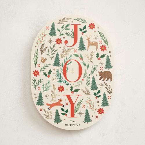 This is a cherry foil pressed holiday cards with foil pressed by Elly called joyful folk printing on signature in standard