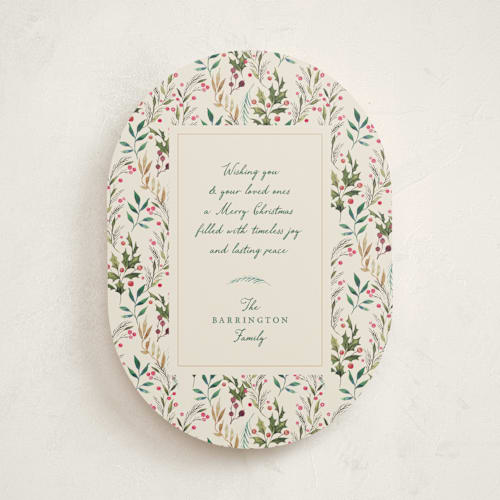 This is a holly non photo holiday cards with standard by Becky Nimoy called watercolor print printing on signature in standard