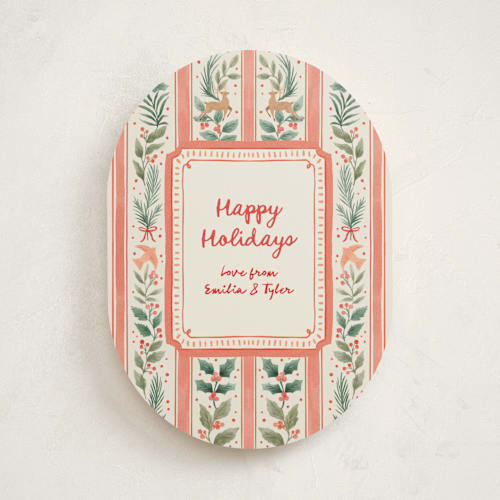 This is a cherry non photo holiday cards with standard by Elly called festive stripes printing on signature in standard