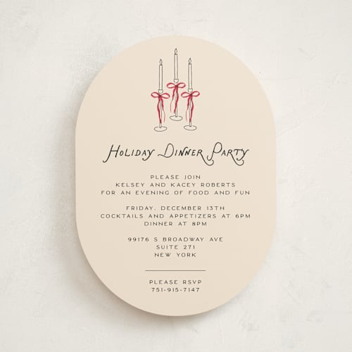 This is a cranberry holiday party invitations with standard by Jenna Holcomb called candles printing on signature in standard