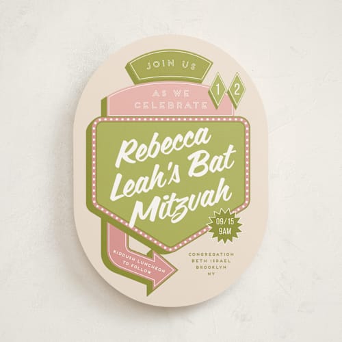 This is a pear bar mitzvah bat mitzvah invitations with standard by Claudia Orengo called las vegas printing on signature in standard