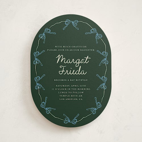 This is a forest bar mitzvah bat mitzvah invitations with standard by Aviva Atri called oval bow wreath bat mitzvah 2 printing on signature in standard