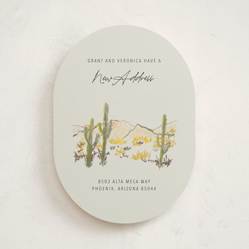 This is a olive moving announcements with standard by Cass Loh called desert crayon drawing printing on signature in standard