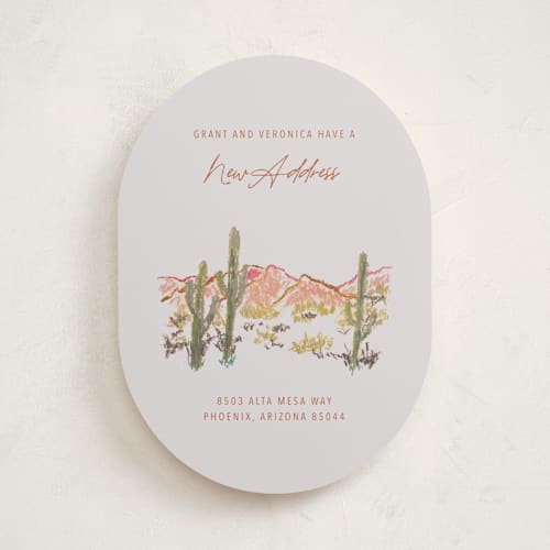 This is a burnt sienna moving announcements with standard by Cass Loh called desert crayon drawing printing on signature in standard