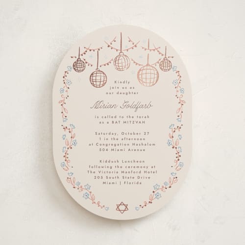 This is a bluebell bar mitzvah bat mitzvah invitations with foil pressed by Pati Cascino called disco flower printing on signature in standard