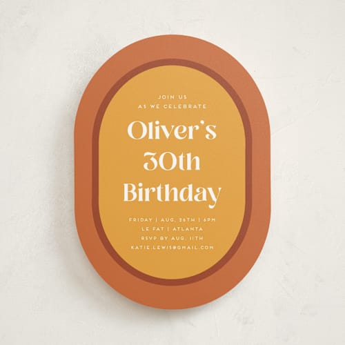 This is a caramel party invitations with standard by Morgan Kendall called martini printing on signature in standard