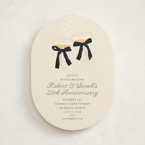 This is a linen party invitations with standard by Baumbirdy called cheers printing on signature in standard