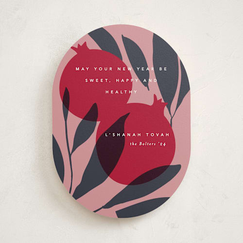 This is a pomegranate rosh hashanah cards by Creo Study called mod rosh hashanah printing on signature in standard