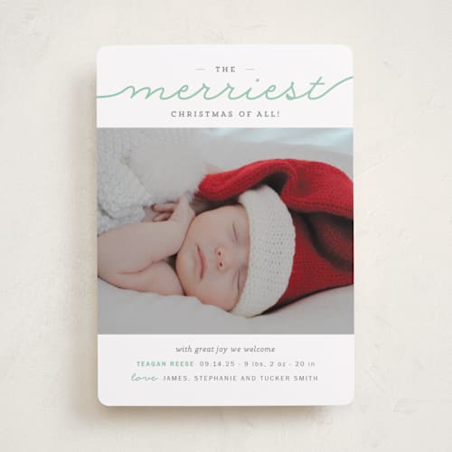This is a deep mint babys first christmas with standard by Sara Hicks Malone called the merriest christmas of all printing on recycled smooth signature in standard
