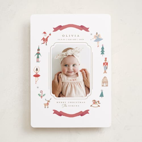 This is a stocking babys first christmas with standard by Teju Reval called festive dreams printing on recycled smooth signature in standard