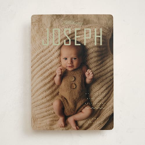 This is a pear birth announcements with standard by Vivian Yiwing called cover printing on recycled smooth signature in standard