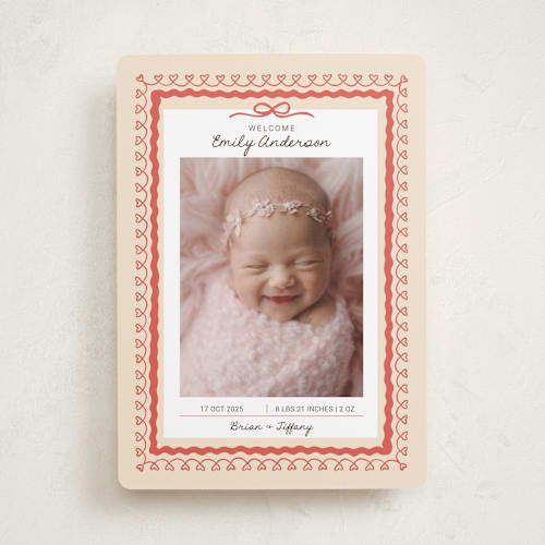 This is a latte birth announcements with standard by Kartika Paramita called vintage love bow printing on smooth signature in standard