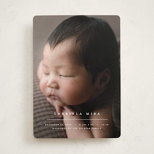 This is a vanilla birth announcements with standard by Pixel and Hank called primary printing on smooth signature in standard