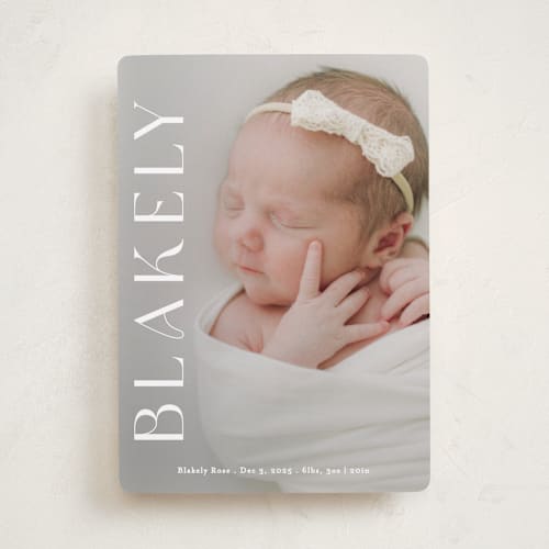 This is a cotton birth announcements with standard by Angela Thompson called close up printing on smooth signature in standard