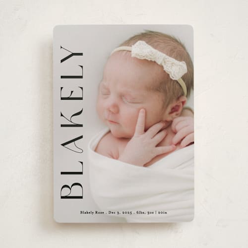 This is a ebony birth announcements with standard by Angela Thompson called close up printing on smooth signature in standard
