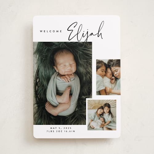 This is a coal birth announcements with standard by Carolyn Nicks called written out printing on smooth signature in standard