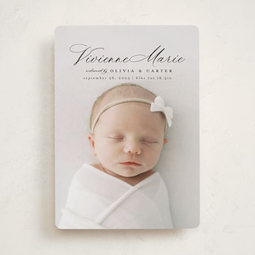 This is a noir birth announcements with standard by Ashlee Townsend called enchanted love printing on smooth signature in standard