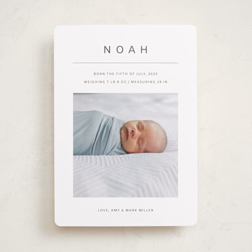 This is a cotton birth announcements with standard by Ani Somi called noah printing on smooth signature in standard