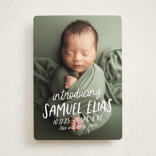 This is a cloud birth announcements with standard by Lea Delaveris called all write printing on smooth signature in standard