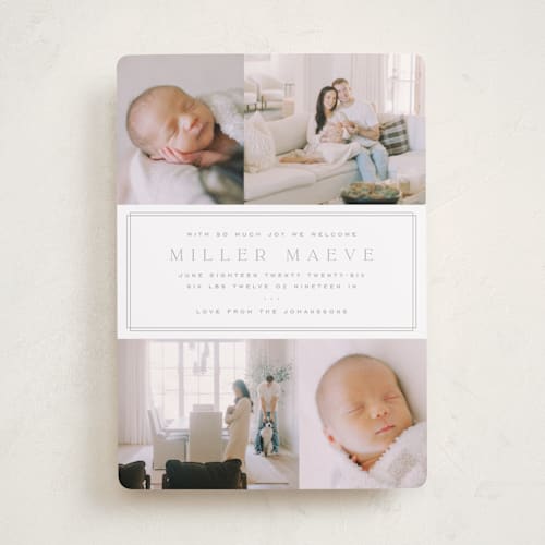 This is a latte birth announcements with standard by Kristie Kern called camden printing on recycled smooth signature in standard