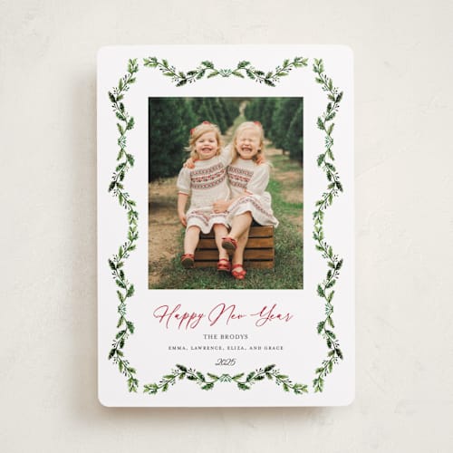 This is a snow photo christmas cards with standard by Erika Firm called evergreen garlands printing on recycled smooth signature in standard