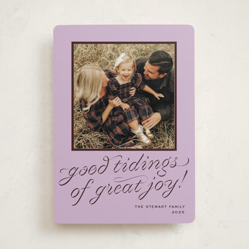 This is a plum photo christmas cards with standard by Megan Davis called cotillion printing on recycled smooth signature in standard