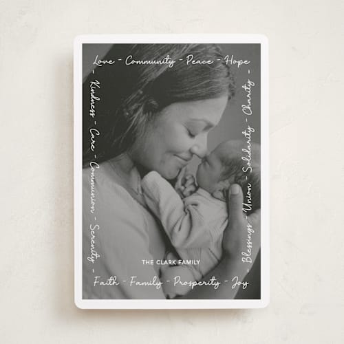 This is a snow photo christmas cards with standard by N. called faith, community and love printing on recycled smooth signature in standard