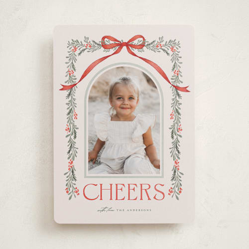This is a crimson photo christmas cards with standard by BR Designs called joyful-bow printing on recycled smooth signature in standard
